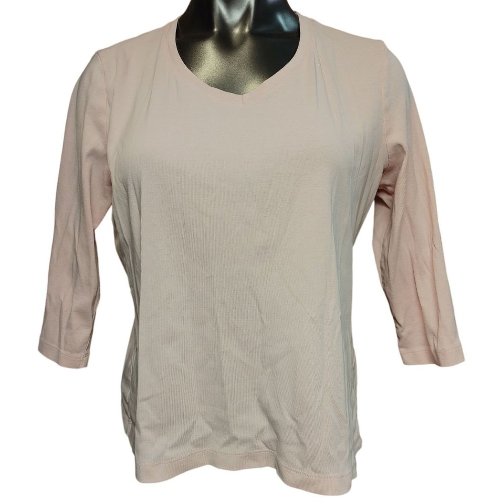 St.John's Bay Women's White Quarter Sleeve Round Neck Top PXL